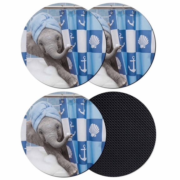 Funny Elephant Coasters Set of 4, Absorbent Coasters for Drinks, Cute Art Modern Lovely Animals on Showering Coaster for Desk Coffee Table Protection, Home Decor House Warming Gifts 4"