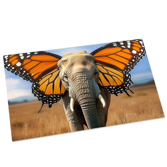 Funny Elephant Door Mat 16x24 Inch Elephant with Butterfly Ears Grassland Entryway Rug with Non-Slip Rubber, Front Door Mat Indoor Floor Mats for Living Room Bathroom Bedroom Home Office