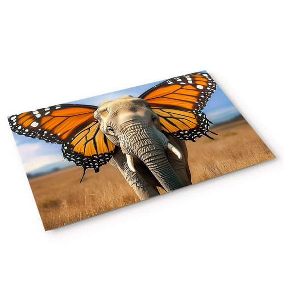 Funny Elephant Door Mat Elephant with Butterfly Ears Grassland Non Slip Absorbent Entrance Mat Washable Low Profile Indoor Doormat for Front Door Entryway Entry 16"x24"
