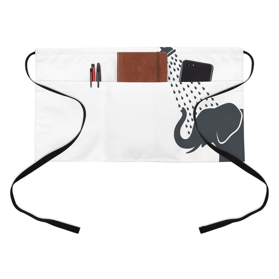 Funny Elephant Half Waist Apron Elephant Bathing Shower Animal Silhouette Short Waiter Aprons with 3 Pockets for Women Men Kitchen Restaurant Cooking