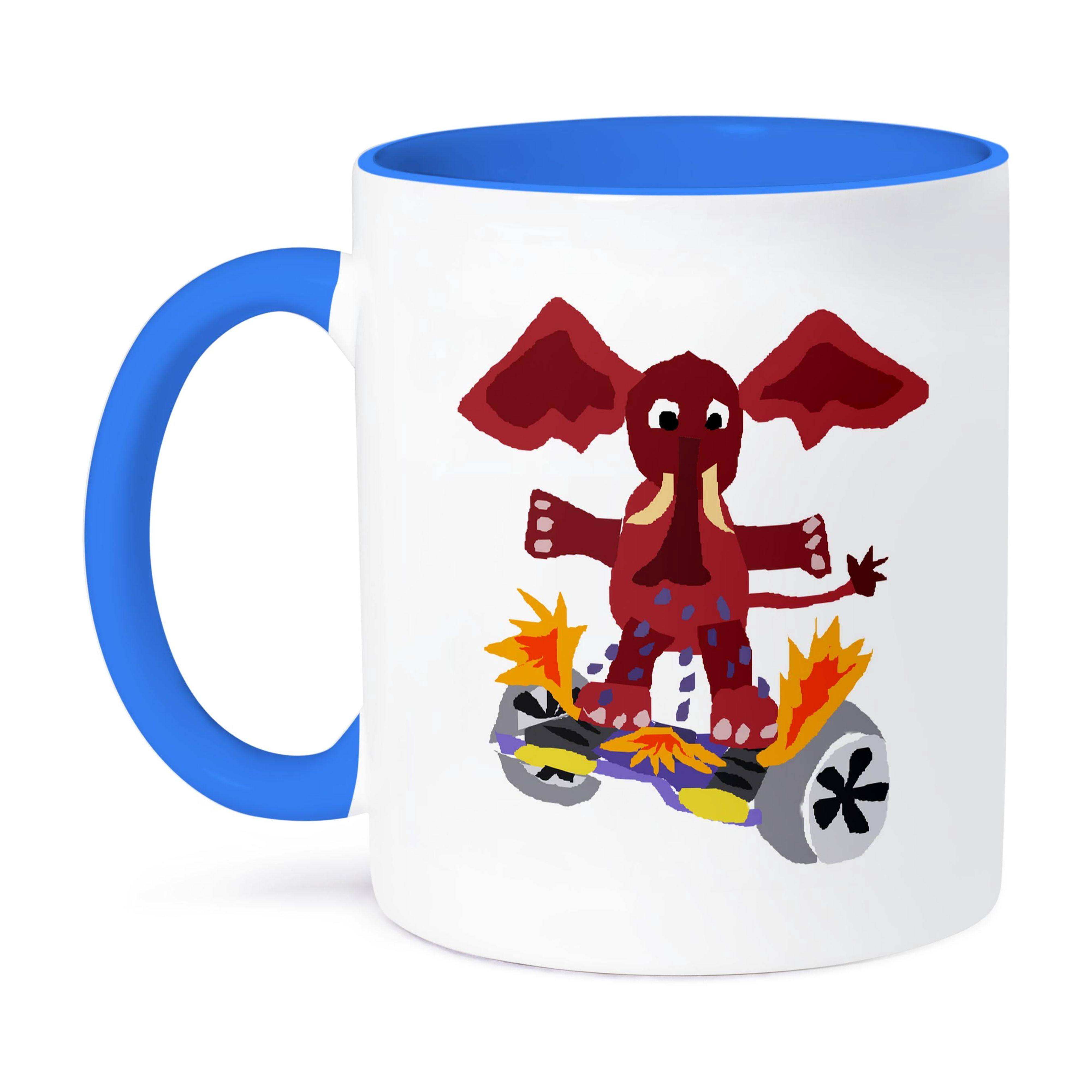 Funny Elephant On Hoverboard Putting Out Fire, 11oz Two-Tone Blue Mug ...