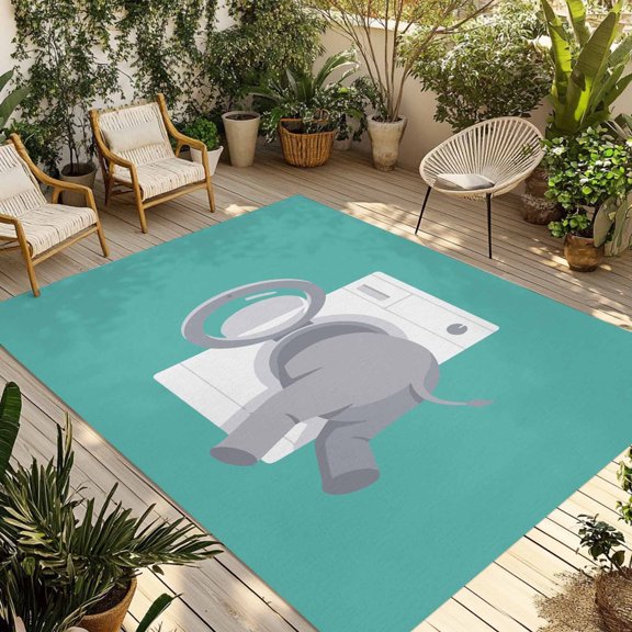Funny Elephant Outdoor Rug, Elephant's Butt White Washing Machine Farmhouse Non-Slip Area Rugs Carpet Breathable Large Floor Mat for Outdoors Patio Porch Deck Beach 4’ x 6’