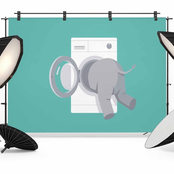 Funny Elephant Photography Backdrop 7x5FT, Elephant's Butt White Washing Machine Farmhouse Photo Backdrops, Background for Photography Studio Photo Studio Background, Back Drop for Photoshoot
