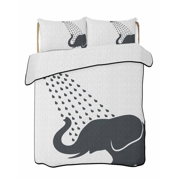 Funny Elephant Quilts Bedding Set Queen Size Elephant Bathing Shower Animal Silhouette Lightweight Quilted Bedspread 3 Piece Bed Quilt with 2 Pillow Shams All Season for Bedroom 78" x 90"