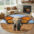 thumbnail image 1 of Funny Elephant Round Living Room Rugs 5 ft, Elephant with Butterfly Ears Grassland Washable Area Rug with Non-Slip Sturdy Edge Binding Round Carpet for Entryway Kitchen Bedroom Bathroom, 1 of 9