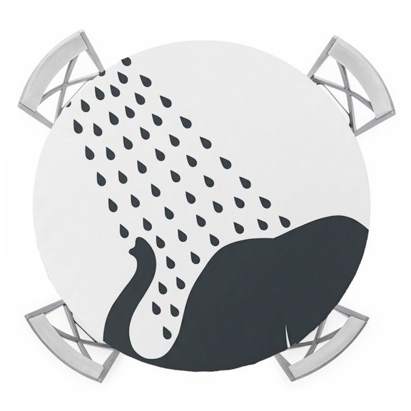 Funny Elephant Round Table Cover, Elephant Bathing Shower Animal Silhouette Waterproof Fitted Tablecloths for 36"-44" Tables, Washable Picnic Table Cover for Camping Dining Indoor Outdoor