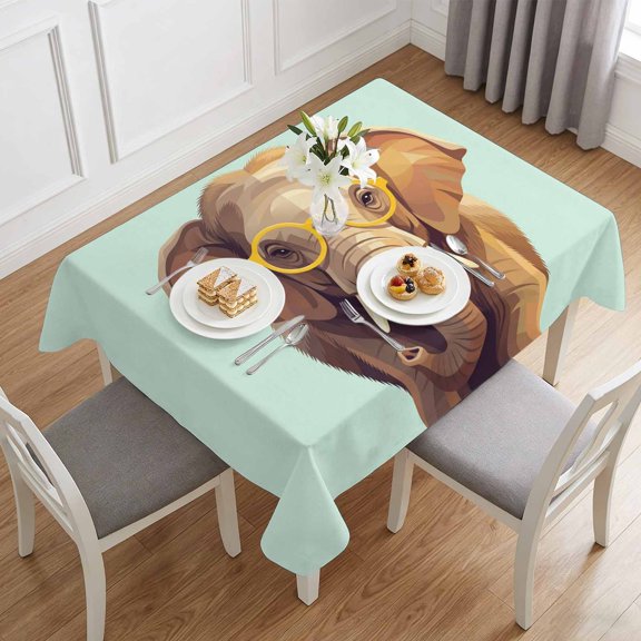 Funny Elephant with Sunglasses Table Cloth 60x84in, Waterproof Rectangle Tablecloth Wipeable Tablecloths Abstract Animal on Green Table Covers for Dining Tables Party Indoor Outdoor