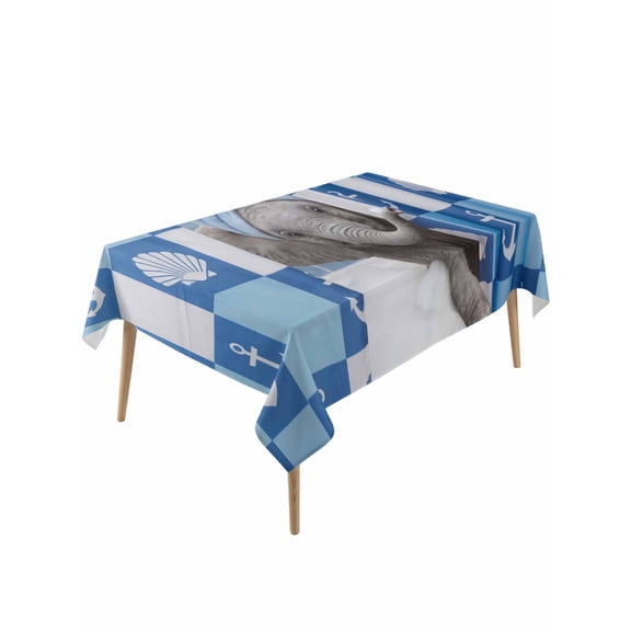 Funny Elephant Table Cloth, Waterproof Tablecloth for Rectangle Tables, Cute Art Modern Lovely Animals on Showering Reusable Washable Fabric Table Cover for Restaurant Kitchen Dining Tables 60"x120"