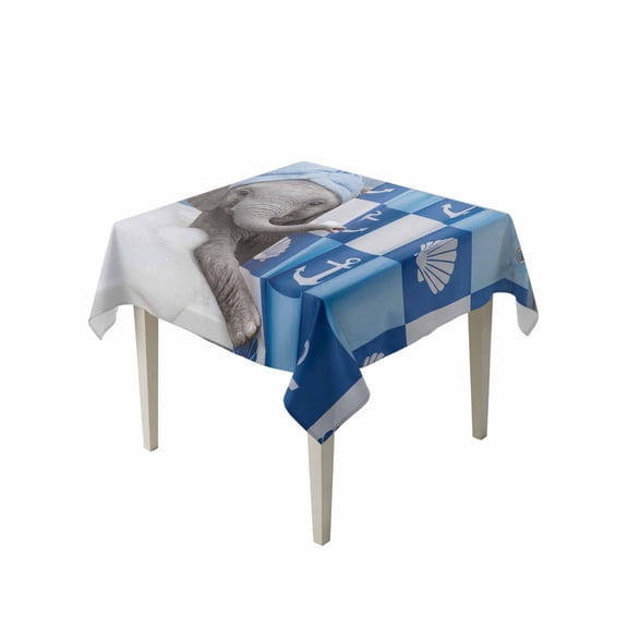 Funny Elephant Table Cloth, Waterproof Tablecloth for Square Tables, Cute Art Modern Lovely Animals on Showering Reusable Washable Fabric Table Cover for Restaurant Kitchen Dining Tables 54"x54"