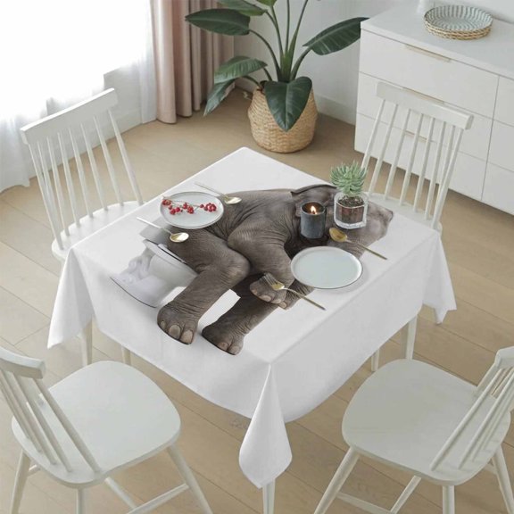 Funny Elephant on Toilets Table Cloth 54x54in, Waterproof Square Tablecloth Wipeable Tablecloths Abstract Animal Table Covers for Dining Tables Party Indoor Outdoor
