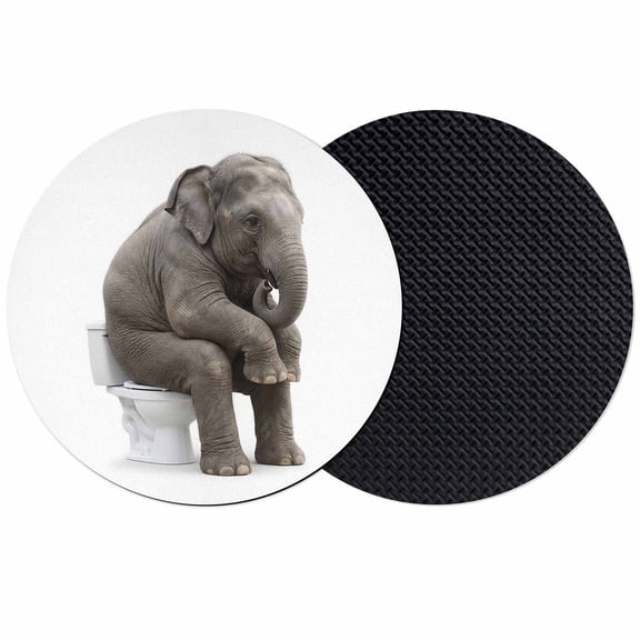 Funny Elephants Coasters Set of 2, Absorbent Coasters for Drinks, Cute Art Fun Lovely Animals on Toilets Coaster for Desk Coffee Table Protection, Home Decor House Warming Gifts 4"