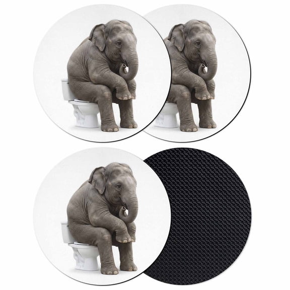Funny Elephants Coasters Set of 4, Absorbent Coasters for Drinks, Cute Art Fun Lovely Animals on Toilets Coaster for Desk Coffee Table Protection, Home Decor House Warming Gifts 4"