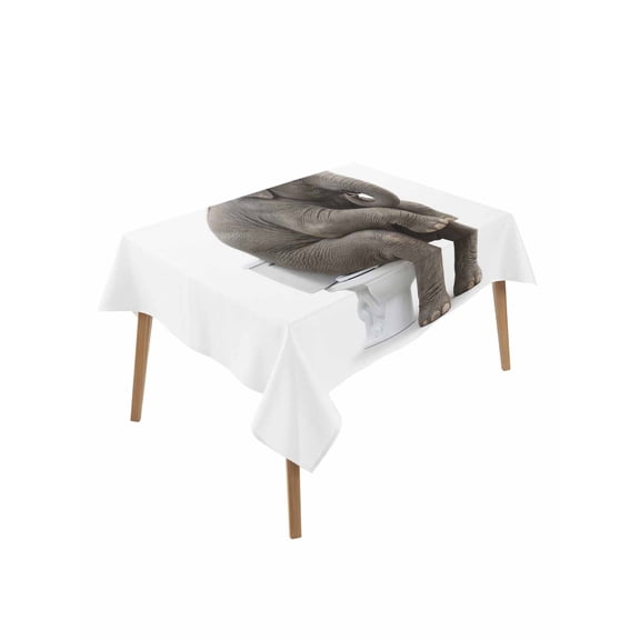 Funny Elephants Rectangle Tablecloth, Cute Art Fun Lovely Animals on Toilets Waterproof & StainResistant Tablecloth, Washable Oil-proof Table Cover for Dining/Party/Wedding/Camping/Buffet 60x102 In
