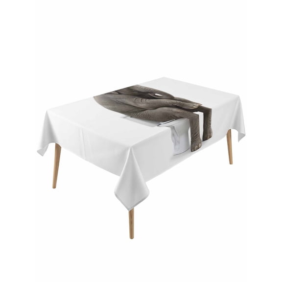 Funny Elephants Table Cloth, Waterproof Tablecloth for Rectangle Tables, Cute Art Fun Lovely Animals on Toilets Reusable Washable Fabric Table Cover for Restaurant Kitchen Dining Tables 60"x120"