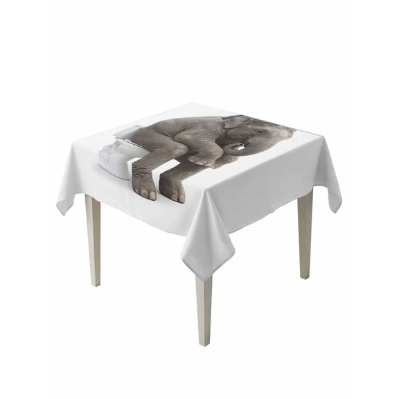Funny Elephants Table Cloth, Waterproof Tablecloth for Square Tables, Cute Art Fun Lovely Animals on Toilets Reusable Washable Fabric Table Cover for Restaurant Kitchen Dining Tables 54"x54"
