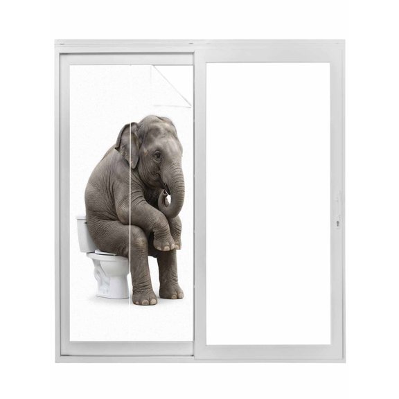 Funny Elephants Window Privacy Film, Cute Art Fun Lovely Animals on Toilets Static Cling UV Sun Blocking Tint Film Heat Control Windows Films for Bedroom Bathroom, Window Stickers 17.7"x39.3"