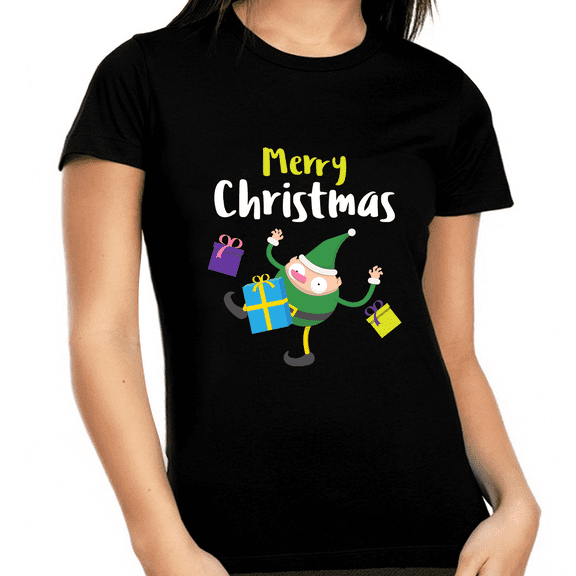 Funny Elf Christmas Tshirt Womens Plus Size Christmas Pajamas Funny Christmas Shirts for Women Plus Size