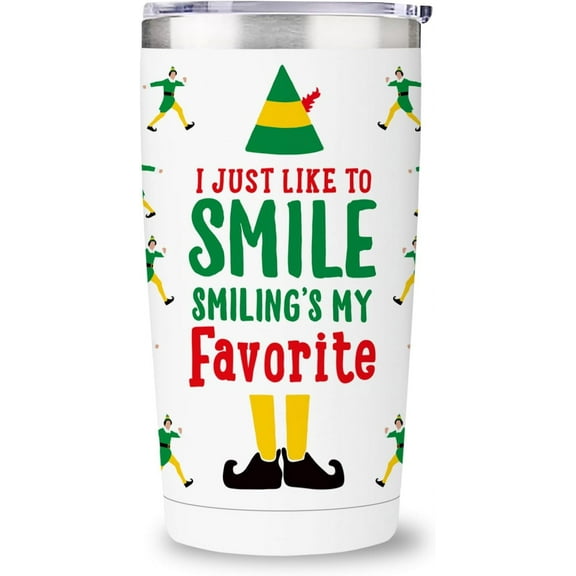 Funny Elf Christmas Tumbler, 20 oz Stainless Steel Insulated Tumbler, Christmas Coffee Mug with Lid and Straw, Xmas Cups Keep Drinks Cold & Hot, Buddy The Elf Merch White Elephant Gifts for Men Women