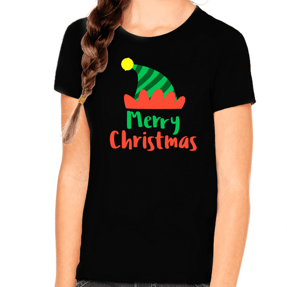 Funny Elf Hat Girls Christmas Shirt Funny Christmas Shirts for Girls Funny Kids Christmas Shirt