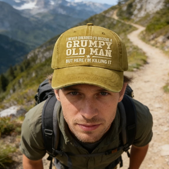 Funny Embroidered Dad Hat for Men - Grumpy Old Man Adjustable Baseball Cap, Breathable Cotton Unisex Casual Outdoor