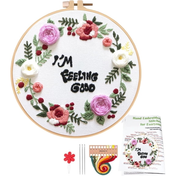 Funny Embroidery Kit for Beginners Adults, Feeling Embroidery Patterns with Hoops Thread Tutorials