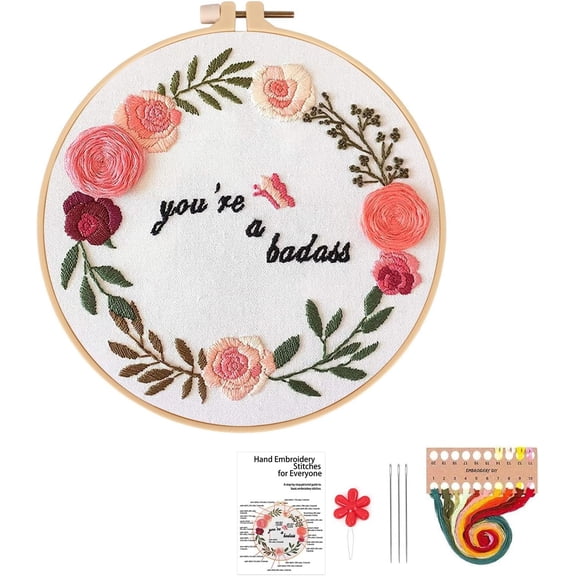 Funny Embroidery Kit for Beginners Adults, Stamped Embroidery Kits Needlepoint with Hoop Threads Tools