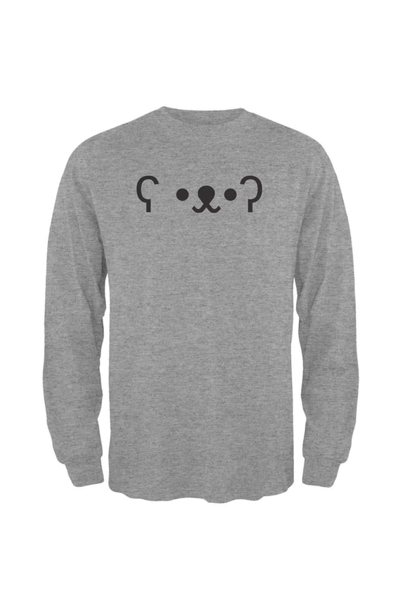 Funny Emojicon Bear Heather Grey Adult Long Sleeve T-Shirt - X-Large