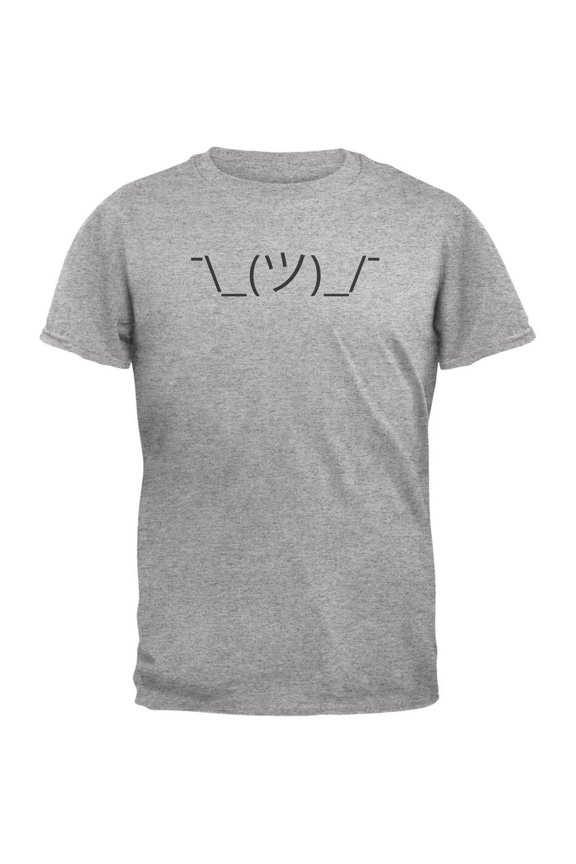 Funny Emojicon Shrug Heather Grey Adult T-Shirt - Large