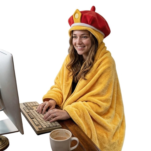 Funny Emperor Servant Cosplay Hooded Blanket,2026 New Detachable Hood 2 in 1 Foldable Throw Cape,Portable Pillow Storage Wrap for Office Nap Home Lounge Indoor
