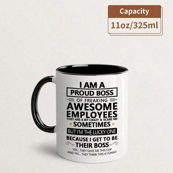 Funny Employee Mug 11oz Ceramic Coffee Cup with I m a Proud of Freaking Awesome Employees Text Humorous Office Bosses Employees Christmas Thanksgiving Birthday Hot cold Drink Mug Gifts Playful Design