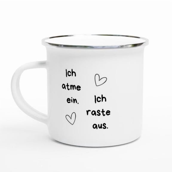Funny Enamel Camping Mug I Breathe In, I Freak Out | Office/Camp Coffee Cup, Gift for Colleagues