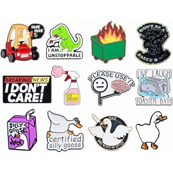 Funny Enamel Pins Pin for Adults Cool Cute Fun Lapel Meme Cartoon Novelty Funky Silly Goose Its Fine Sarcastic Pines Work Gifts Supplies (Hat Jacket Backpack Bags Button Lanyard Assorted )