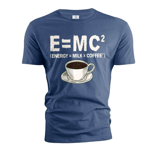 Funny Energy milk coffee science T-shirt Mass–energy equivalence Tee E = mc2 Gift tee (Large Navy Blue)