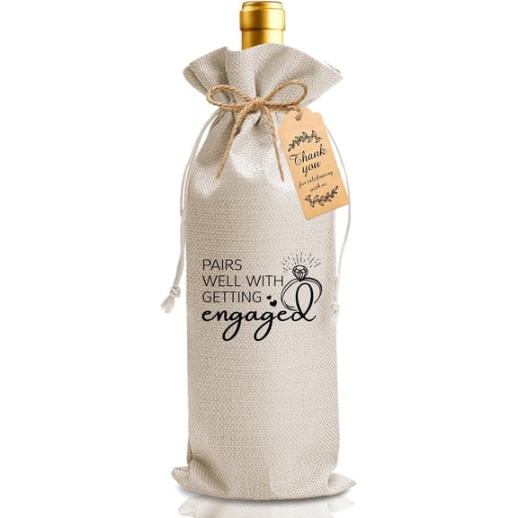 Funny Engagement Gifts Bag for Couples Her, Engagement Party Decorations Gifts with Drawstring Thank You Card for Engaged Couple, Pairs Well with Getting Engaged Bottle Bag - A32