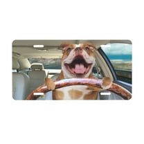 Funny English Bulldog Driving A Car Pattern License Plate Front Metal Car Plate 6×12 Inch Aluminum Noverlty License Plate Decorative Car Vanity Tag Plates Gifts