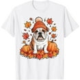 thumbnail image 1 of Funny English Bulldog Fall Scarf Autumn Leaves Dog Lovers T-Shirt,Top Tees,Whiet, 1 of 4