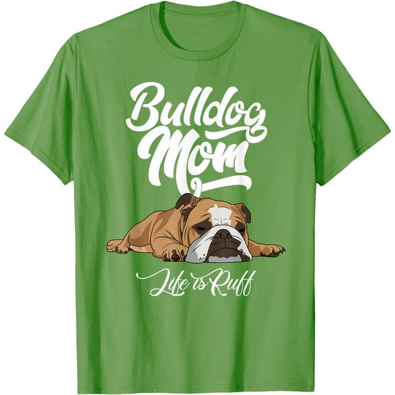 Funny English Bulldog Mom Life is Ruff Softstyle Unisex T-Shirt,Lime Color,Size 3XL