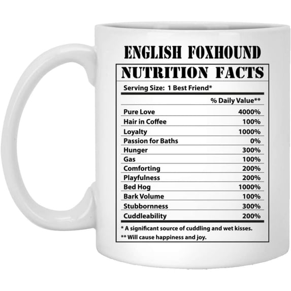 Funny English Foxhound Nutritional Facts Coffee Mug Dogs Lovers Birthday Gifts 2022 Christmas Nutrition Cup Ceramic White 11oz