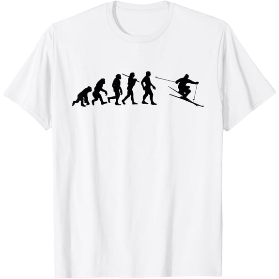 Funny Evolution Skiing T Shirt - White