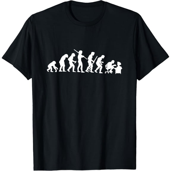 Funny Evolution of Man to Computer Programmer T-Shirt Retro Geek Nerd Gamer Graphic Tee for Men