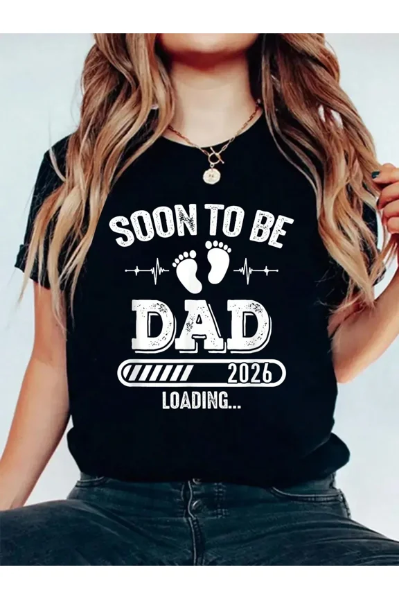 Funny Expectant Father T-Shirt, Future Dad 2026 Loading Bar Graphic Tee, Unique Paternity Announcement Shirt, New Parent Heartbeat Footprint Design Apparel Gift