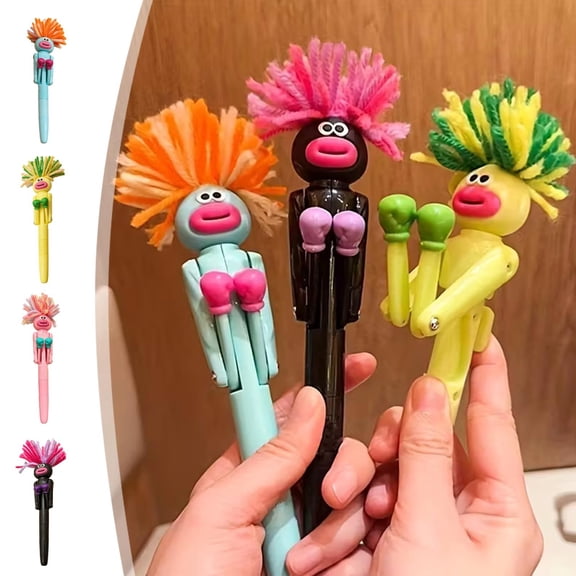 Funny Exploding Hair Boxing Round Ballpoint Pen, Black Ink Refill Novelty Knock Big Mouth Pen Trendy Stationery Cute Birthday Gift for Classmates Friends, Memorial Gifts, Yellow