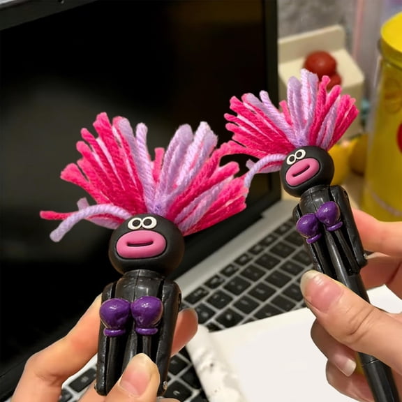 Funny Exploding Hair Man Boxing Round Ballpoint Pen 1.0mm Black Refill Interactive Punching Arms Stress Relief Toy Student Birthday Gift Novelty Item Creative