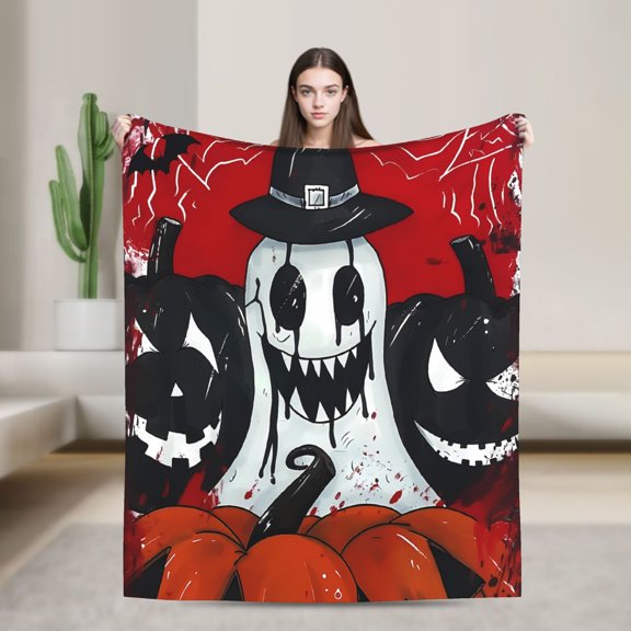 Funny Expression Halloween Blanket - Soft Warm Cozy Beige Friendly Machine Washable Sofa Bed Camping Office Home Decor Multi-use All-season Gift Blanket