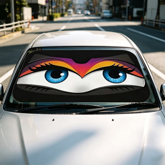 Funny Eyes Car Windshield Sunshade Cartoon Blinking Eyes Car Front Windows Sun Shade Sun Visor Protector Blocks UV Rays,Keep Vehicle Cool