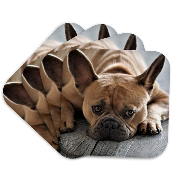 3drose, Funny Eyes of a French Bulldog Frenchie Doglover Doggy Pet, Set of 4 Coasters - Soft