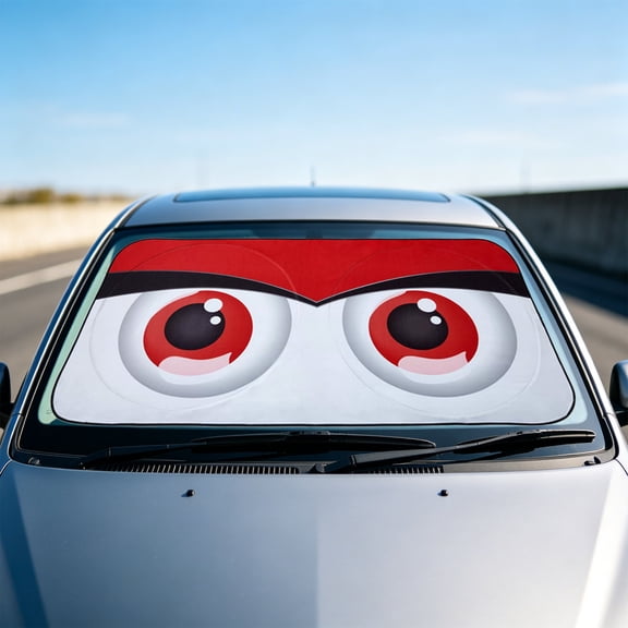 Funny Eyes Windshield Sun Shade for Car Auto SUV Truck, Foldable Front Window Sunshade Sun Visor Protector Block UV Rays Reflect Heat, 59" x 28"