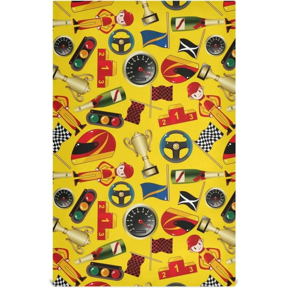Funny F1 Racing Pattern Kitchen Dish Towels Set of 1, Flag Trophy Champagne Washable Tea Towels Dishcloths Lint-Free 18x28 Inch Fast Drying for Kitchen Restaurant Bar Clean