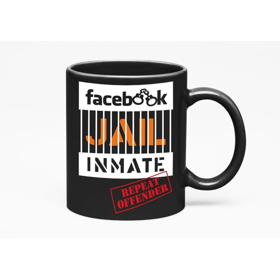 Funny FB Jail Inmate, Repeat Offender Meme Cup, Black 11oz Ceramic Mug