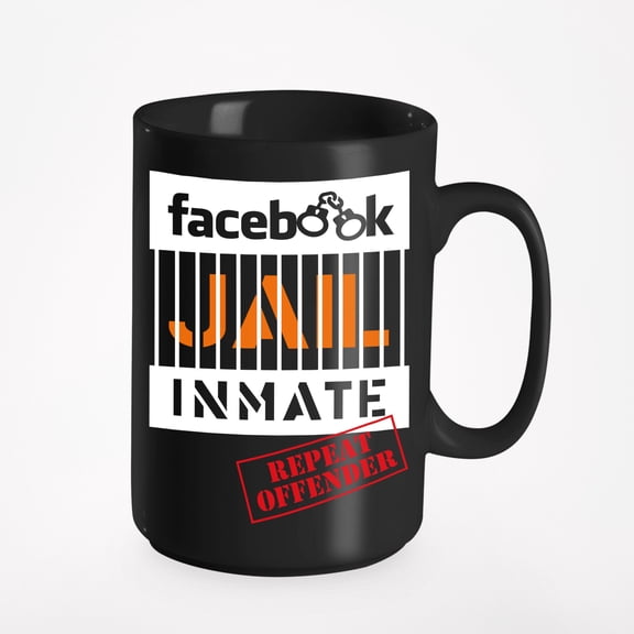 Funny FB Jail Inmate, Repeat Offender Meme Cup, Black 15oz Ceramic Mug